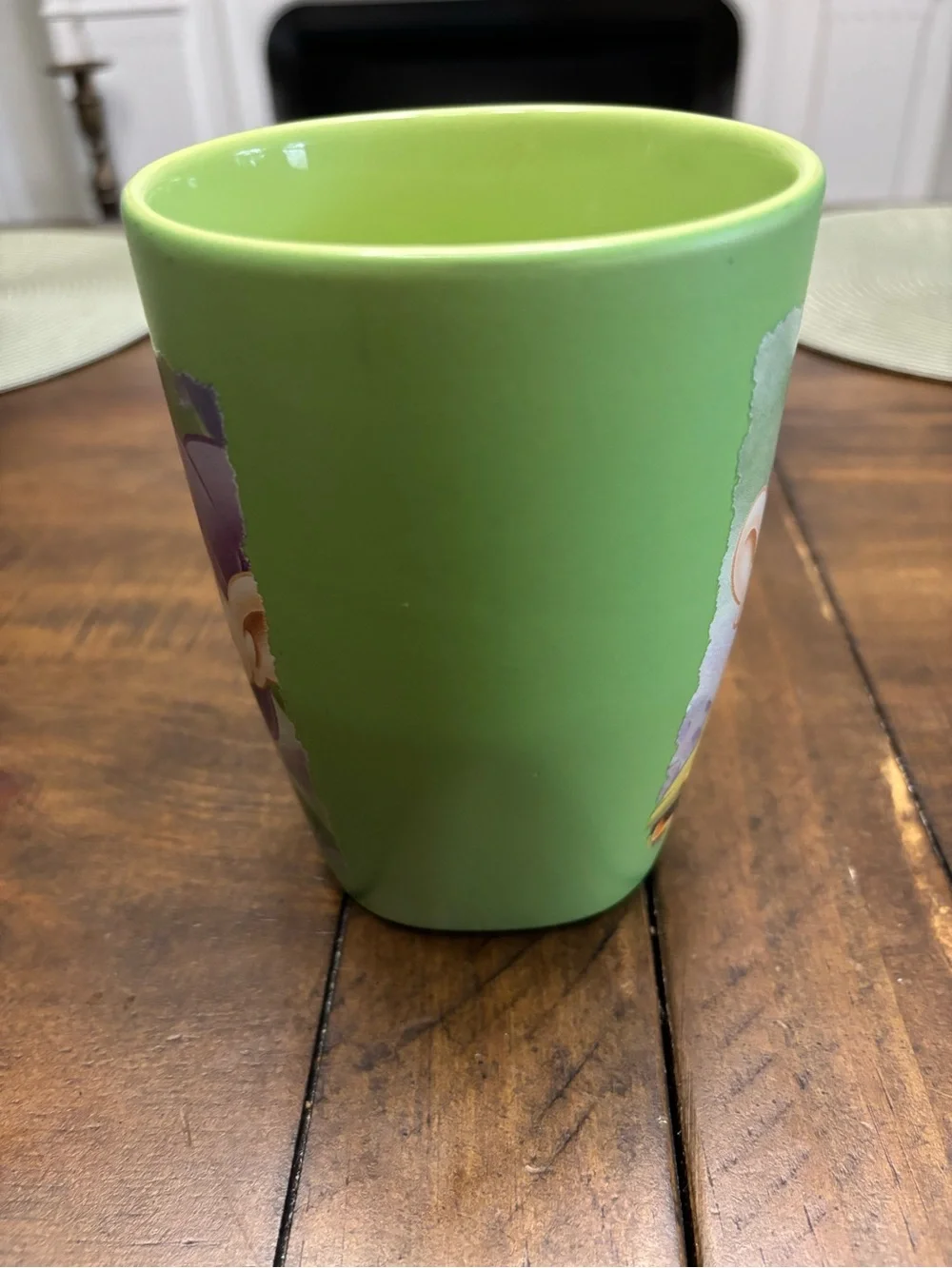 Large green ceramic Disney store dopey Snow White mug holds 18 ounces